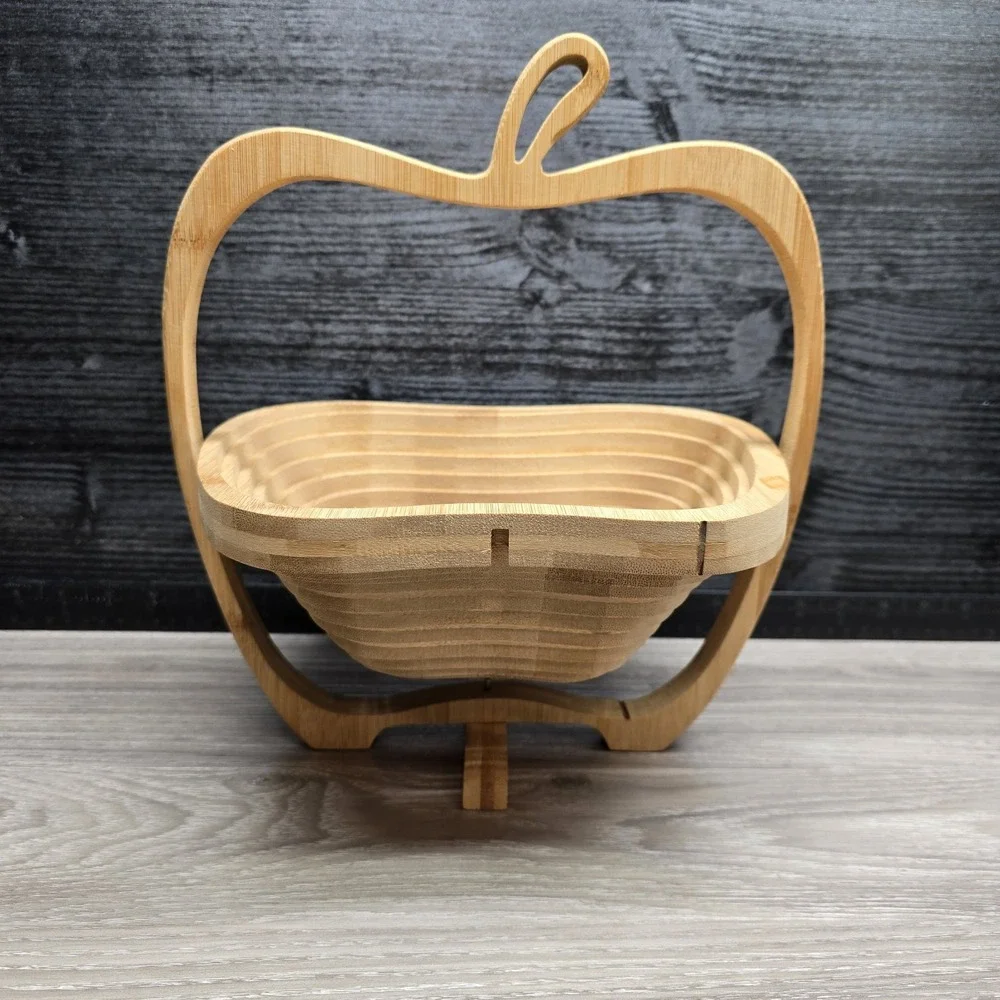OH! NUTS Apple Shaped Collapsible Wooden Fruit Nut Bowl Trivet